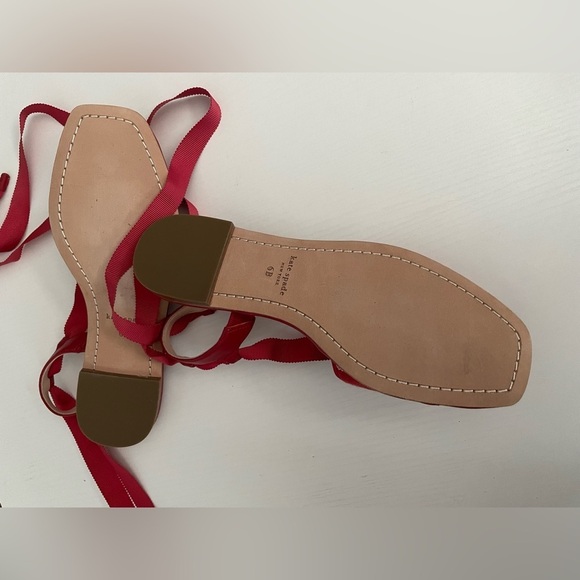 Kate Spade MAGGIE GINGHAM ANKLE WRAP FLAT SANDALS IN GINGHAM LAVA FALLS Red 6 - Picture 4 of 8